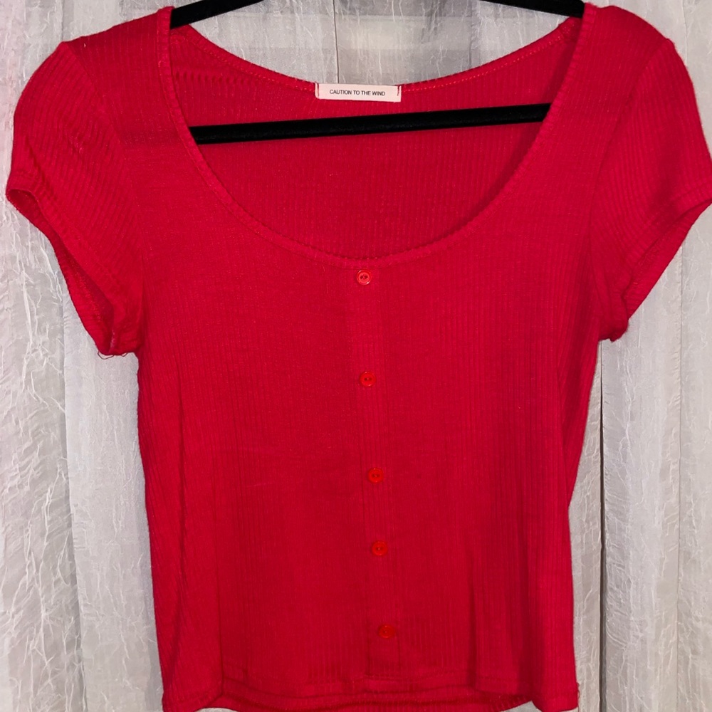 Women’s Caution to the Wind red scoop neck t-shirt